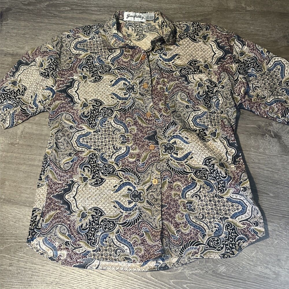 Vintage 80s/90s Women’s Jane Ashley Paisley Cotton Button-Up Shirt Size L